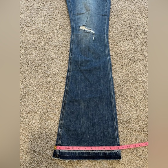 NWT Fashion Nova Road Tripper Ripped Stretch Flare Jeans, Blue, Sz 11 Tall - Picture 11 of 15